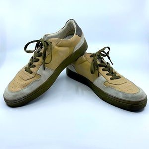 All Saints Ghost Beige and Olive Green Suede Sneakers